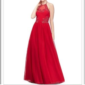 NWOT Blondie Nites Lace Halter Prom Gown